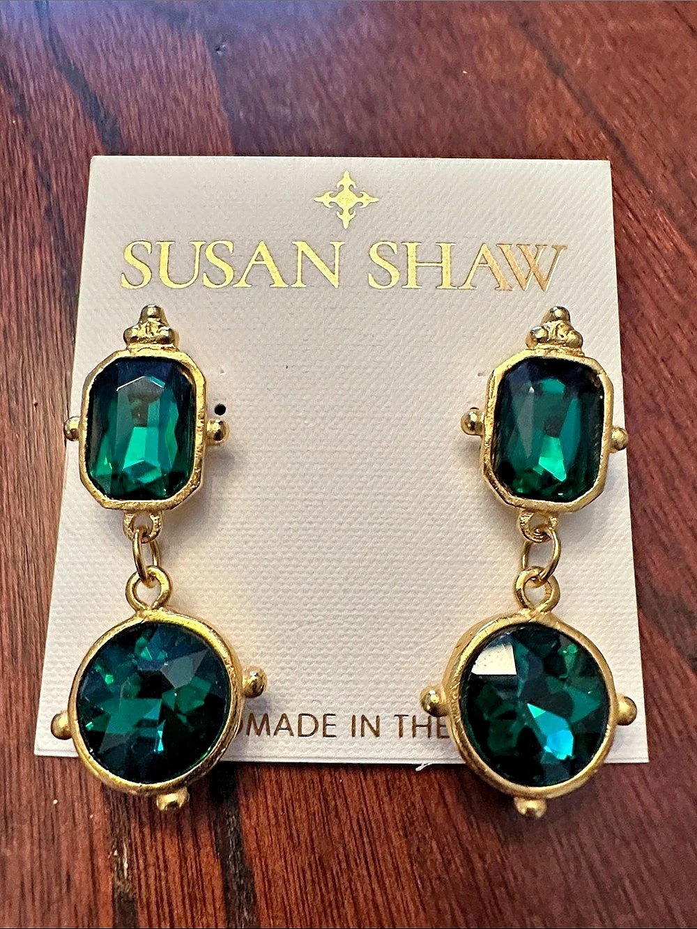 Susan Shaw Cosmopolitan Earrings Green & Gold